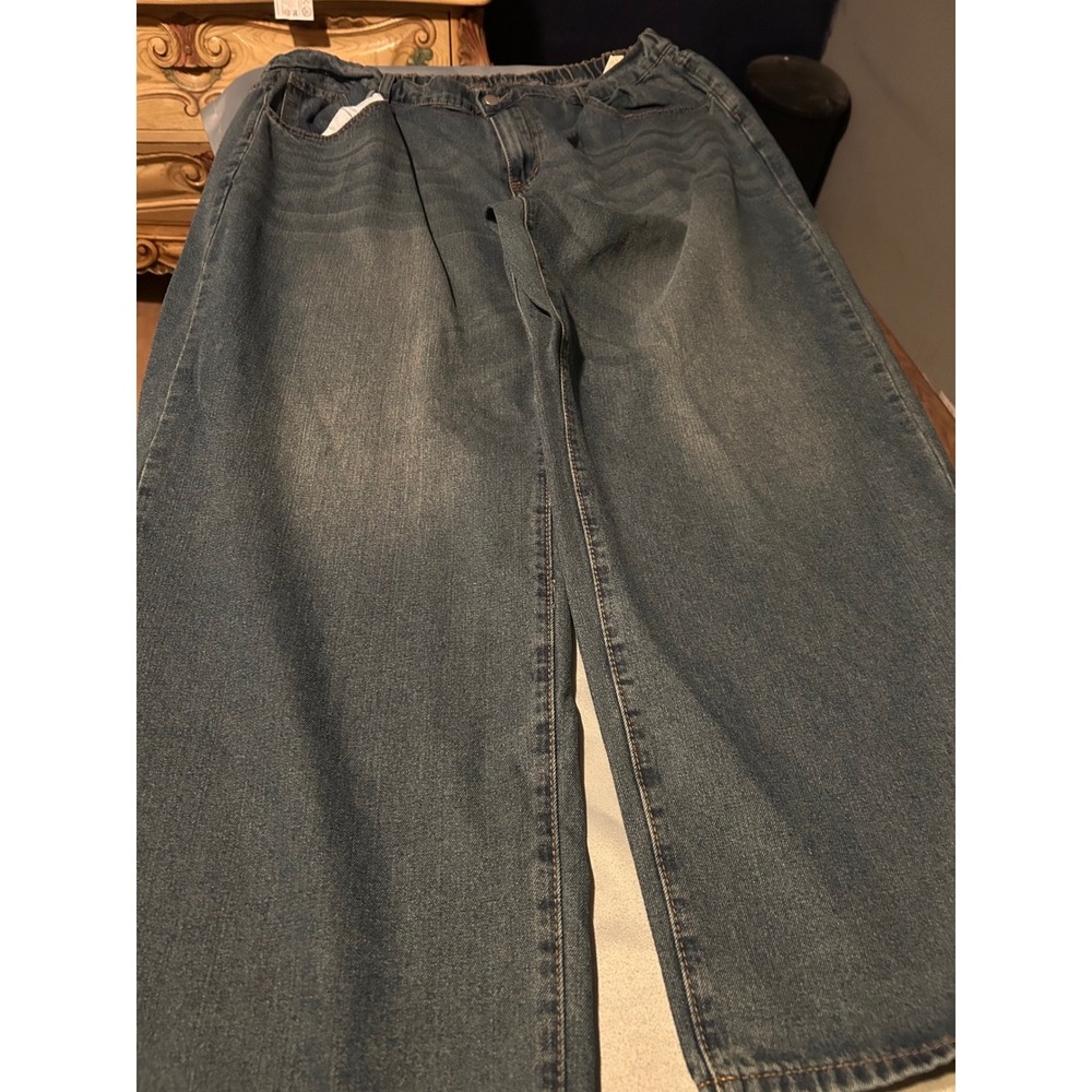 SHEIN Curve 4XL Blue Wide Leg Jeans Elastic Waist Plus Size Medium Wash Denim